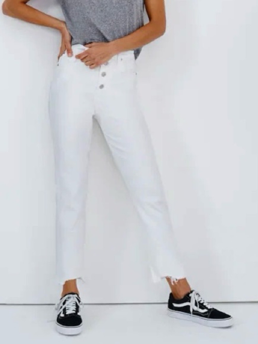 Madewell Perfect Vintage Crop White Jeans Raw Hem Button Fly size 30